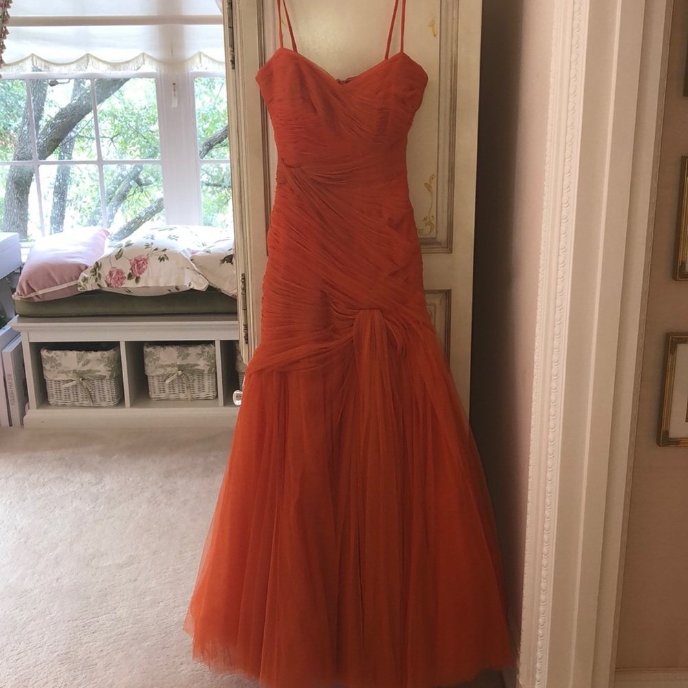 Monique Lhuillier bright orange gown never worn